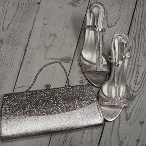 Silver Wedding Shoes Matching Clutch Lot